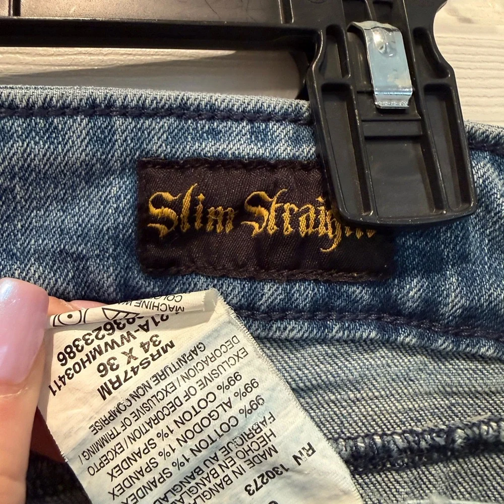 💙👉🔥Men’s Wrangler Rock 47 Slim Straight Jeans | Light Wash Denim 34x36